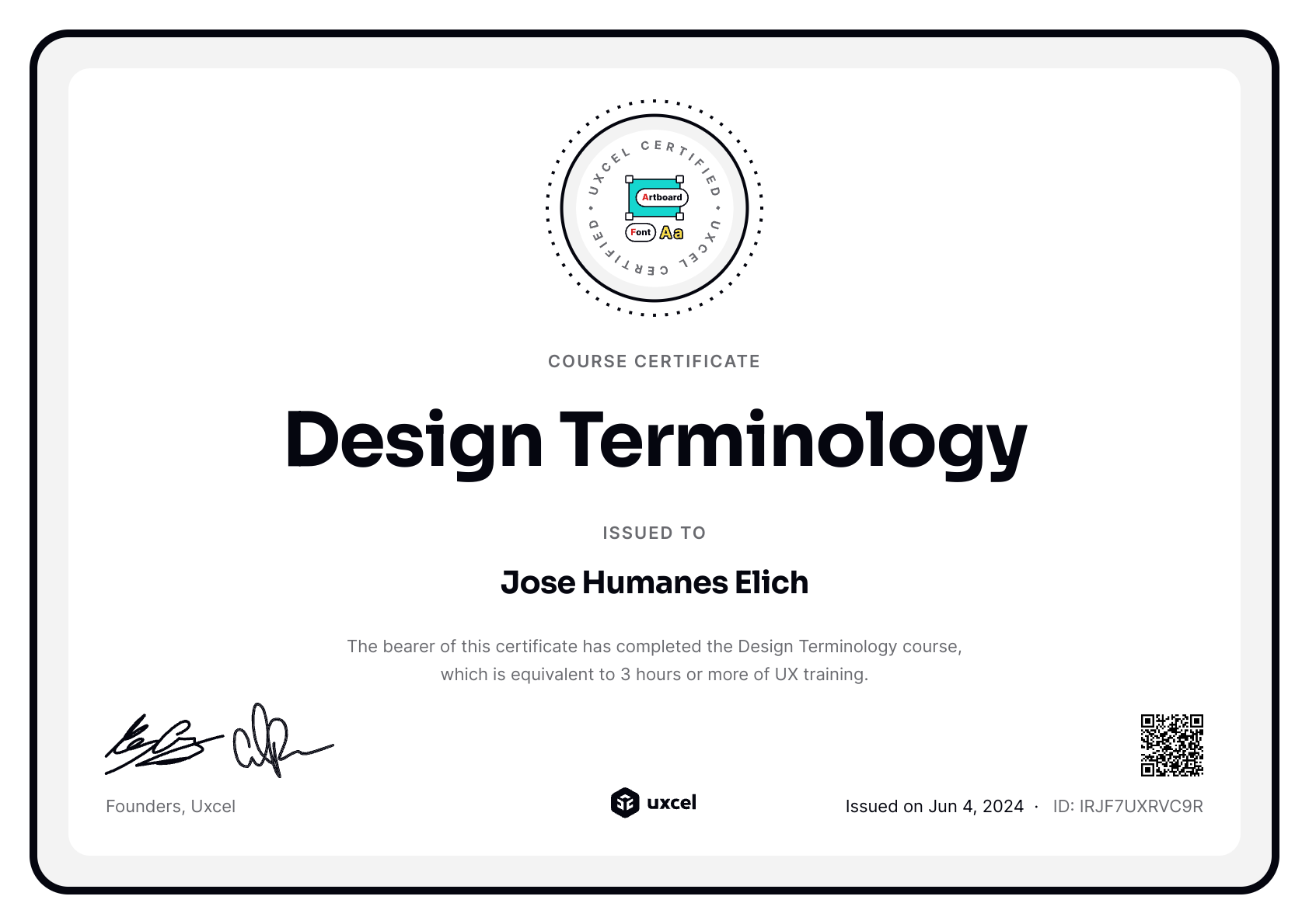 Jose Humanes Elich's certificate